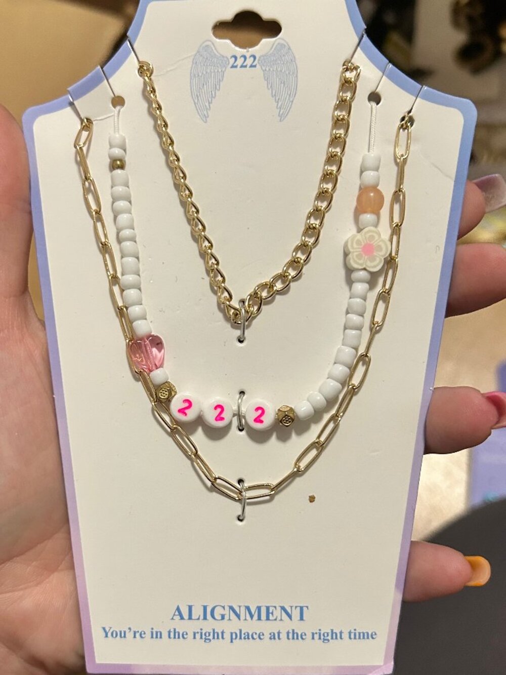 222 Angel Number Layered Necklace Set Alignment Message Card Gold New